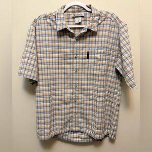 COLUMBIA Men's Blue and Tan Plaid Cotton Button Down Shirt